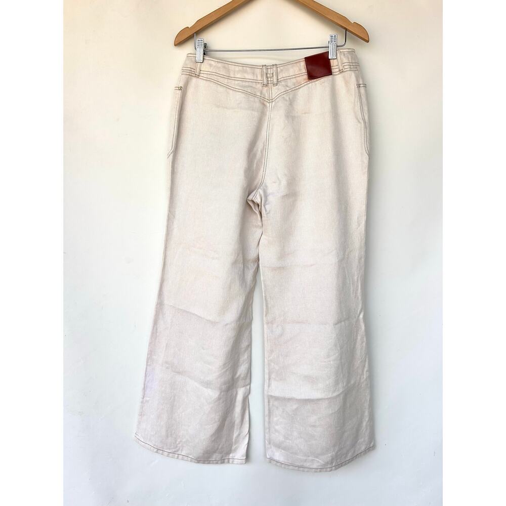 Vintage Hermes Ecru Cream Linen Wide Leg Cropped Jeans Pants 42 H Belt Loop - Picture 4 of 11